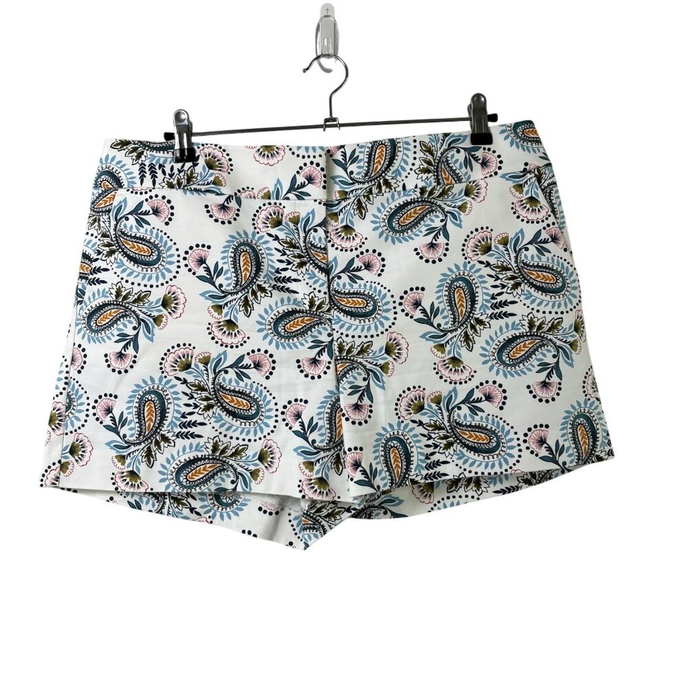 Loft Chino Shorts Womens Size 12 Multicolor Paisley Print Pockets Preppy‎ Casual
